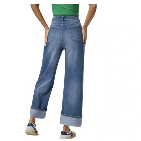 Halara Flex High Waisted Pockets Rolled Hem Wide Leg Boho Blue Spruce Size L - Picture 3 of 13